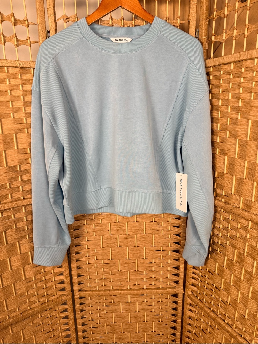 NWT Athleta Sea Soft Rib Crewneck Sweatshirt in Waterloo Blue Size Medium